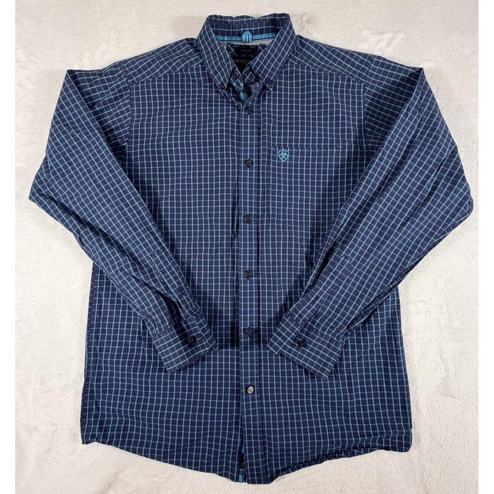 Ariat Shirt Men's Sz M Blue Plaid Pro Series Casual Button Up Long Sleeve